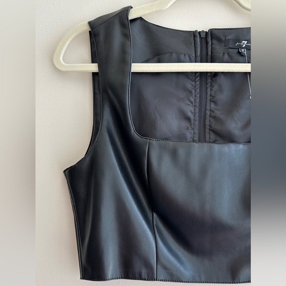 7 For All Mankind Black Faux Leather Corset Crop Top, Size Medium - Picture 3 of 16